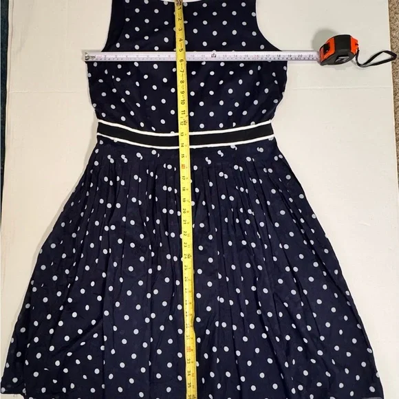 Talbots Navy White Polka Dot Fit Flare Work Dress Cotton Lined Size 14 Classic - Picture 5 of 9